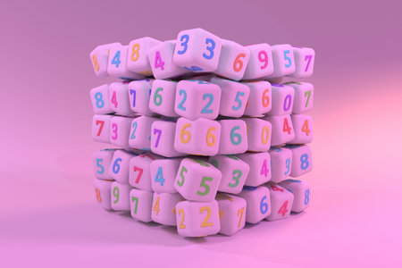 Cube or block number sign or symbol, for design texture or title background. 3D render.