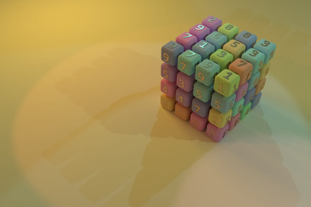 Abstract number sign or symbol cube or block, for web page, graphic design, texture, background. 3D...