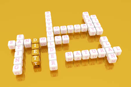 Diet, health keyword crossword. For web page or design, as graphic resource, texture or background. 3D rendering.の写真素材