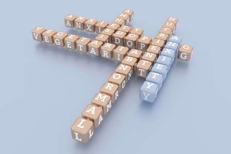 Anxiety, health keyword crossword. For web page or design, as graphic resource, texture or background. 3D rendering.の写真素材