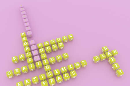 Vacation Plan, happy keyword crossword. For web page or design, as graphic resource, texture or background. 3D rendering.の写真素材