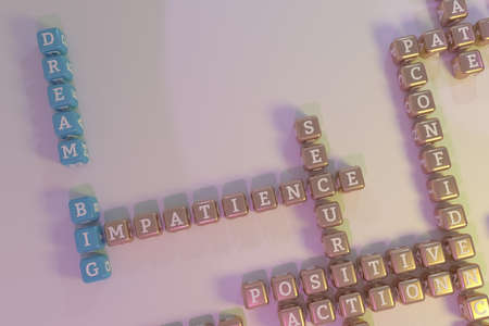 Dream Big, motivation keyword crossword. For web page or design, as graphic resource, texture or background. 3D rendering.の写真素材