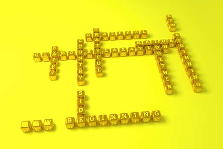 New Beginning, happy keyword crossword. For web page or design, as graphic resource, texture or background. 3D rendering.の写真素材