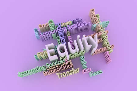Equity, finance keyword words cloud. For web page or design, as graphic resource, texture or background. 3D rendering.の写真素材