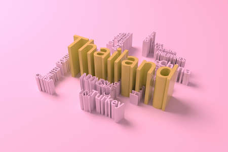 Thailand, country travel destination keyword words cloud. For web page or design, as graphic resource, texture or background. 3D rendering.の写真素材