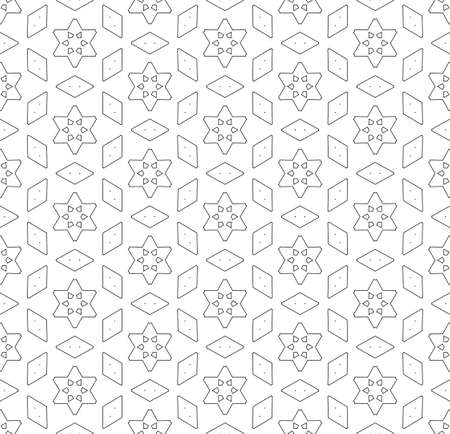 Seamless simple lines abstract geometry kaleidoscope style pattern background, black & white, B&W.の写真素材