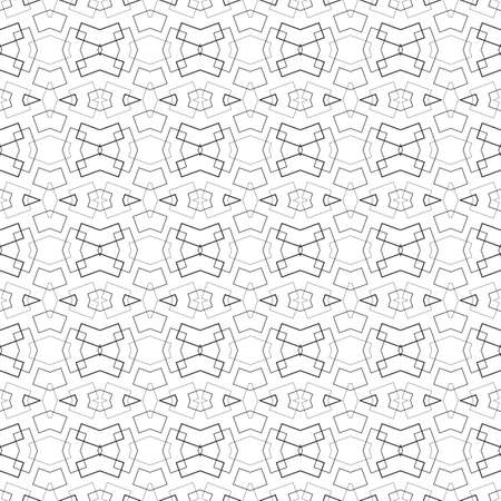 Seamless simple lines abstract geometry kaleidoscope style pattern background, black & white, B&W.の写真素材
