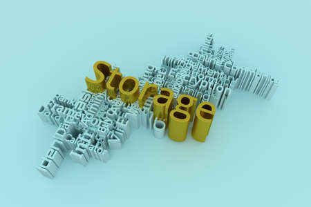 Storage, ICT, information technology keyword words cloud. For web page or design, as graphic resource, texture or background. 3D rendering.の写真素材