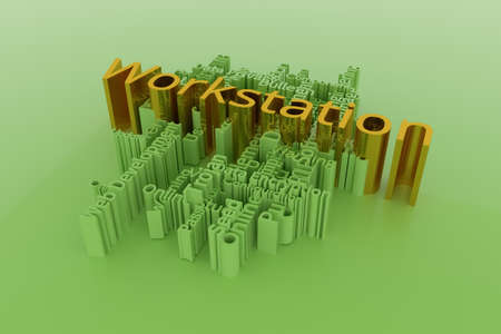 Workstation, ICT, information technology keyword words cloud. For web page or design, as graphic resource, texture or background. 3D rendering.の写真素材