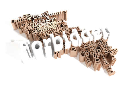 Forbidden, ICT, information technology keyword words cloud. For web page or design, as graphic resource, texture or background. 3D rendering.の写真素材