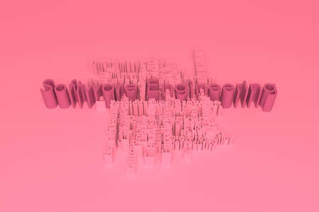 Software Engineering, ICT, information technology keyword words cloud. For web page or design, as graphic resource, texture or background. 3D rendering.の写真素材