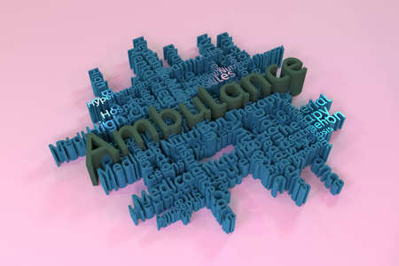 Ambulance, medical, lifestyle keyword words cloud. As graphic resource, texture or background. 3D rendering.の写真素材