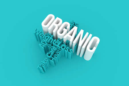 Organic, health, lifestyle keyword words cloud. As graphic resource, texture or background. 3D rendering.の写真素材