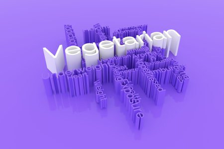 Vegetarian, health, lifestyle keyword words cloud. As graphic resource, texture or background. 3D...