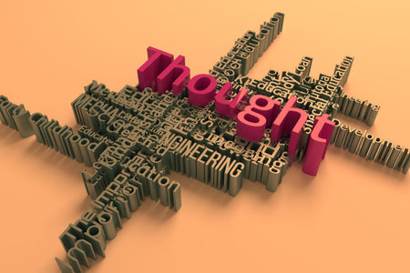 Thought, learning, education keyword words cloud. As graphic resource, texture or background. 3D rendering.の写真素材