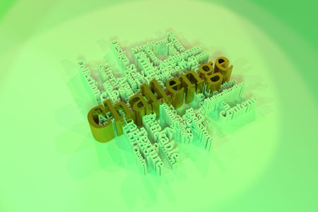 Challenge, creative, education keyword words cloud. As graphic resource, texture or background. 3D...