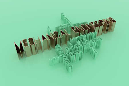 Mechanical Engineering, learning, education keyword words cloud. As graphic resource, texture or background. 3D rendering.の写真素材