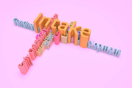 Intake, learning, education keyword words cloud. As graphic resource, texture or background. 3D rendering.の写真素材