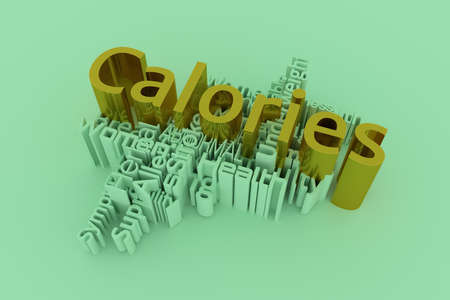Calories, health, lifestyle keyword words cloud. As graphic resource, texture or background. 3D rendering.の写真素材