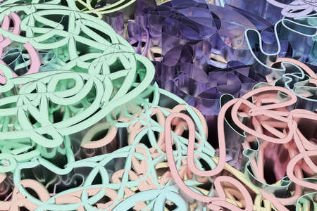 Geometric lines, messy colorful curve. For graphic design, catalog, texture or background. 3D render.の写真素材