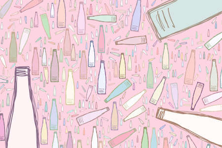 Hand drawn bottle illustrations background, for graphic design, wallpapers or booklets. Vector artwork.のイラスト素材