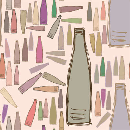 Seamless vector artwork, abstract bottle illustrations background,hand drawn.のイラスト素材