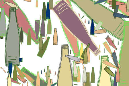 Hand drawn. Abstract bottle generative art background. Vector artwork.のイラスト素材