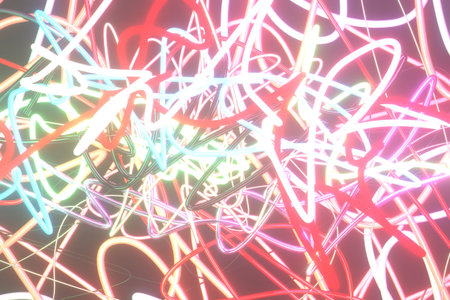Messy colorful string neon grow lights, illustrations, for graphic design, wallpapers, booklets. 3D...