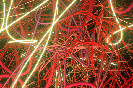 Abstract neon grow lights messy colorful string, for web page, graphic design, texture, background....