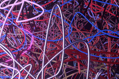 Abstract neon grow lights messy colorful string, for web page, graphic design, texture, background. 3D render.の写真素材