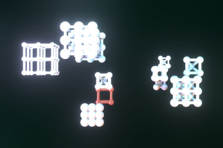 Inter-locked sphere, molecule style. For illustrations design, texture or background. 3D render.