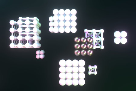 Inter-locked sphere, molecule style. For illustrations design, texture or background. 3D render.の写真素材