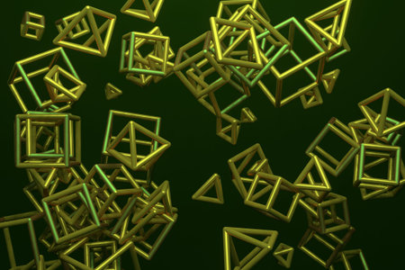 Flying box inter-locked square, for design texture or title background. 3D render.