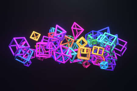 Flying box inter-locked square, for design texture or title background. 3D render.の写真素材