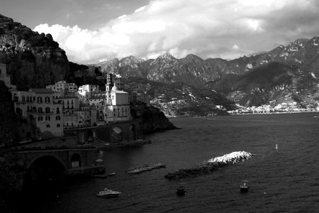 Black and White Atrani Landscape in Amalfi Coast - Italyのeditorial素材