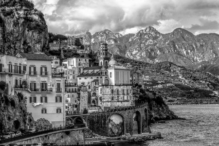 Amazing Black and white Atrani city Landscape,in Amalfi Coast - Italyのeditorial素材