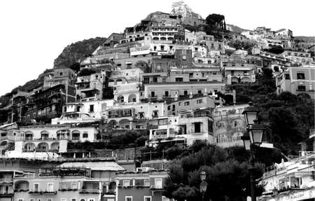 Black and White Positano Landscape - Amalfi Coast - Italyの写真素材