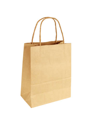 Brown Shopping Bag with Handles Isolated on White Backgroundの写真素材