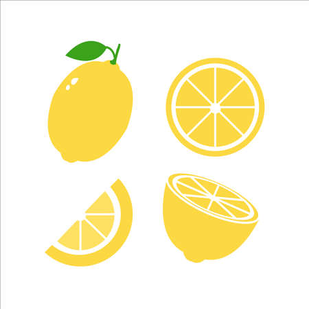 Fresh lemon fruits, collection of vector illustration on white background.のイラスト素材