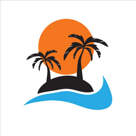 Palm trees silhouette on island. Vector illustration.のイラスト素材