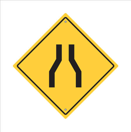Vector of narrowed road yellow sign on white backgroundのイラスト素材