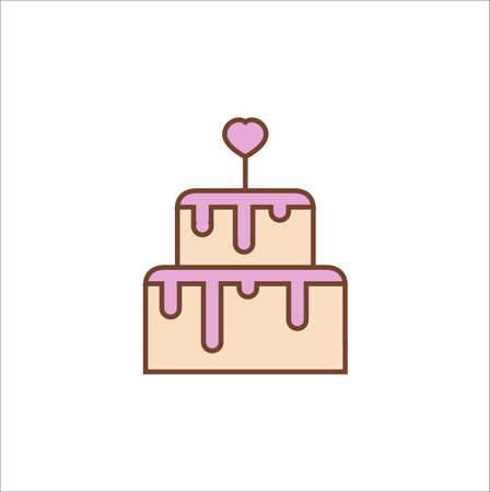Wedding Cake with heart flat icon vectorのイラスト素材