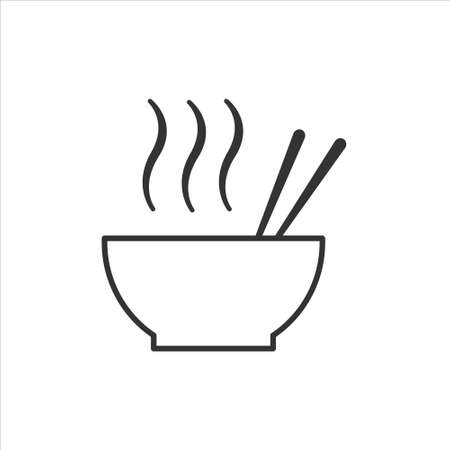 Hot ramen or pho noodle soup bowl with chopsticks and smoke line art vector iconのイラスト素材