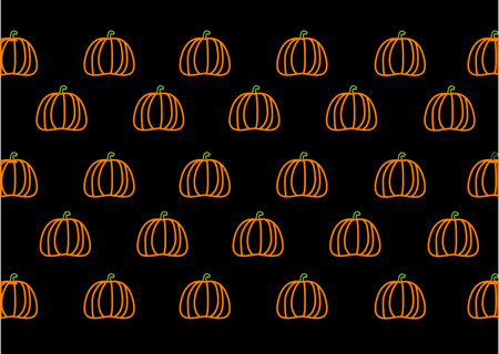 Halloween pumpkin vector seamless pattern with orange pumpkin on black vector backgroundのイラスト素材