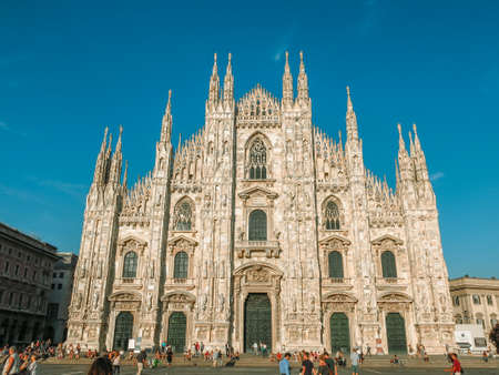 The front of the Duomo in Milan, Italy.のeditorial素材