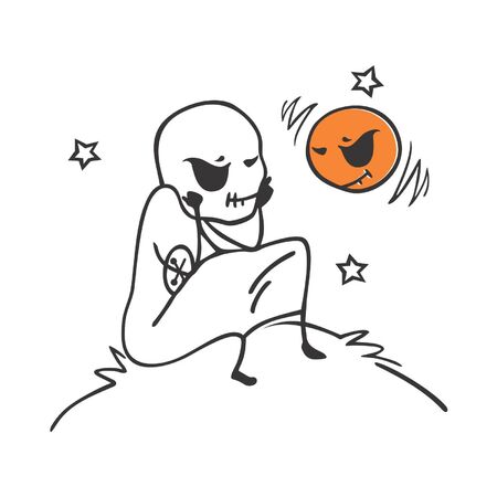 Kliasnik-sitting, thinking, dreaming, looking at the moon, the moon looks at him, the starsのイラスト素材