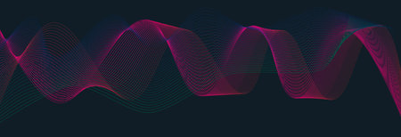 Colorful abstract waves On black vector backgroundのイラスト素材