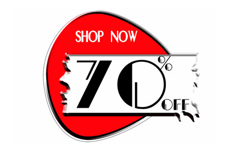 Special discount of 70%. Discount number design. Black numbers. Red-white speech bubbles. white...
