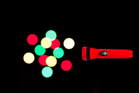 The blurred group of lights with flashlightの写真素材