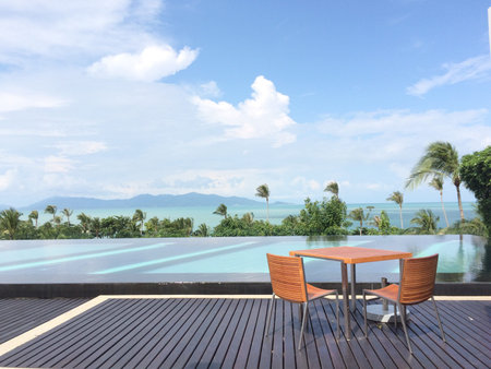 Set of table beside pool